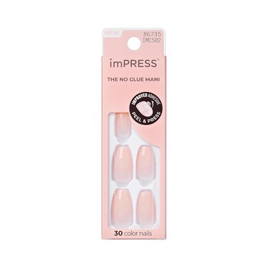 imPRESS Kiss Impress No Glue Mani Press On Nails Serendipity Pink Medium Size Coffin Shape Includes 30 Nails Prep Pad Instructions Sheet 1 Manicure Stick 1 Mini File
