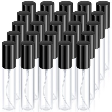 Yinder 25 Pcs 10 ml Glass Refillable Perfume Bottles Bulk Travel Empty Perfume Atomizer Sprayers Portable Spray Bottles Mini Sample Fragrance Containers Black