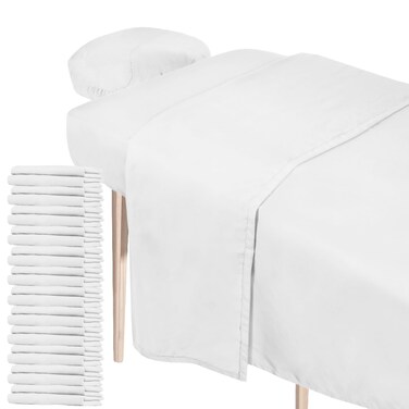 Oudain 12 Sets Soft Microfiber Massage Table Sheets Set Bulk 3 Piece Set Includes Massage Table Cover, Massage Fitted Sheet, and Massage Face Rest Cover (White