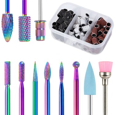 BQAN Nail Drill Bits 10Pcs 332 in Carbide Professional Drill Bit Set for Nail Tech Remove Acrylic Gel Nails Manicure with 75Pcs File Sanding Bands 80120180 Grits