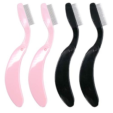 G2PLUS 4PCS Folding Eyelash Comb, Eyebrow Comb Metal Teeth, Eyelash Separator Comb, Eyelash Brush and Comb, Professional Tool for Define LashBrow (PinkBlack