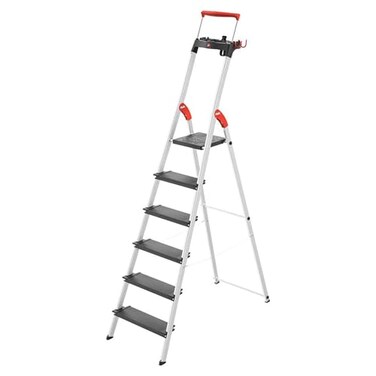 Hailo L100 Topline 6Step Aluminum Step Ladder 330 lb Load 1291 Height Extendable Safety Bar Locking Platform NonSlip Steps Tool Tray Bucket Strap Hook EasyClixReady