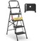 BONTEC 4Step Ladder 400lbs Max Load Folding Step Stool with Tool Tray AntiSlip Pedals Sturdy Steel Lightweight Portable Ladder with Handrail for Home Work Use Black