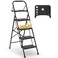 BONTEC 4Step Ladder 400lbs Max Load Folding Step Stool with Tool Tray AntiSlip Pedals Sturdy Steel Lightweight Portable Ladder with Handrail for Home Work Use Black