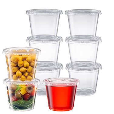 Pantry Value 55 oz Jello Shot Cups with Lids 200 Count Clear Disposable Plastic Portion Containers for Snacks Sides Meal Prep Sauces Durable Stackable LeakResistant