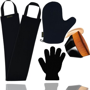 BOLITFU 4Pack Self Tanning Mitt Set 1 Self Tan Mitt 1 Self Tanner Lotion Back Applicator 1 Self Face Tanning Brush 1 Exfoliating Glove Self Tan Kit 4pack tanning applicator