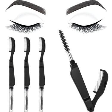 Boao 4 Pcs Eyelash Combs Eyebrow Combs Foldable Eyelash Separator Tool Stainless Steel Teeth Brow Brushes Mascara Brushes Eyebrow Spoolie Grooming Makeup Tool Black