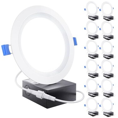 Sunco Lighting Sunco 12 Pack 6 Inch LED Recessed Light Ceiling Canless Recessed Lights Baffle Trim Ultra Thin 850 LM 14W 6000K Daylight Deluxe Dimmable Wafer Thin with Junction Box