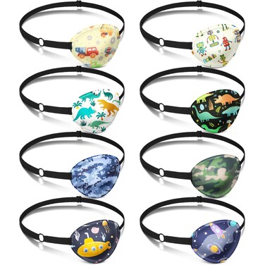 Eurzom 8 Pcs Eye Patches for Kids Adjustable Single Eyepatch Reusable Cute Girls Boys Patch with Elastic Strap for Left or Right Eye Patch Various PatternsCool Style