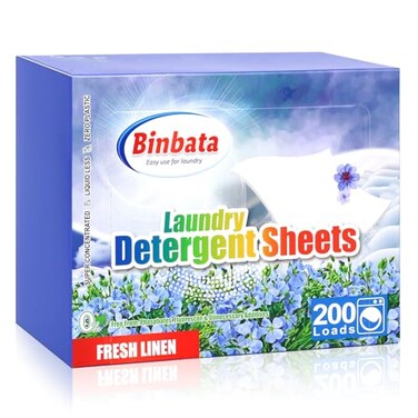 Binbata Laundry Detergent Sheets 200 Loads Fresh Linen Scent Hypoallergenic EcoFriendly Biodegradable Plastic Free Liquidless Laundry Sheets Suitable for Sensitive Skin