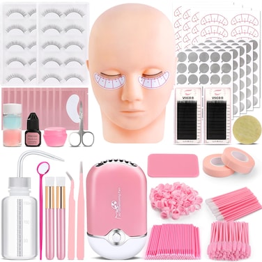 VISCOO Eyelash Extension Kit for Beginners Professional Lash Extension Kit with Mannequin Head Lash Starter Kit with Lash Fan Lash Extension Supplies for Practice Training Kit