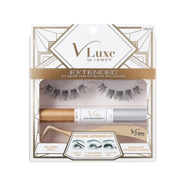 iENVY DIY Lash Extension Starter Kit with 10 Volume Extended Clusters Applicator and Bond Seal Eye Lifting Effect Feather Light Reusable Lash with Super Thin Microbands