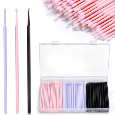 JASSINS 300pcs Disposable Micro Applicators brushes Eyelash Extensions Microfiber Wands Applicator BrushFalse Eyelashes Brush Clean Mascara swabs20 mm With Container PINK