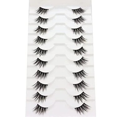 DAODER False Eyelashes Half Lashes Natural Look Wispy Cat Eye Lashes 3D Mink Lashes 815mm Volume Eyelash Soft Handmade Fake Lashes 10 Pairs Multipack(Half Lashes Wispy