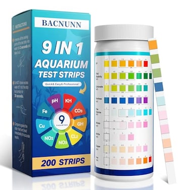 BACNUNN Aquarium Test Strips 200CT 9 in 1 Quick Accurate Fish Tank Water Testing Kit for Freshwater Pond Testing Nitrate Nitrite Hardness Free Chlorine pH Carbonate Total Alkalinity Copper Iron