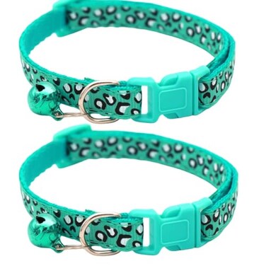 RSACCSKY Reflective 2 Pack Breakaway Cat Collars with Bell Leopard Pattern Cute Kitty Adjustable 75125 Inch Safe Kitten Collars Charms Turquoise
