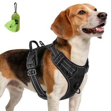 Joytale No Pull Dog Harness Medium Sized Dog Reflective Pet Vest with Front Clip Adjustable Soft Padded Harnesses with Easy Control Handle for Training and Walking Black M