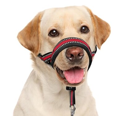 BARKLESS Soft Dog Head Collar Patented Padded No Pull Head Halter Training Nose Leash with Safety Link for Medium Large Dogs Adjustable Muzzle Leash Easy Control for Walking L Red