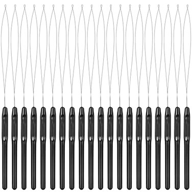 Chuangdi 20 Pieces Hair Extension Loop Needle Threader Pulling Hook Needle Bead Device for Hair or Feather Extensions Supplies DIY Hook Tool Loop ToolsBlack