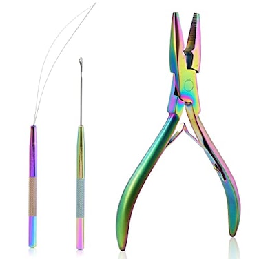 NEWISHTOOL Micro Links Hair Extensions Kit Hair Extension Pliers for Beads Hair Extension Loop Needle Pulling Hook Tool Bead Device Tool Kits Micro Link Tools for Hair or Feather Extensions Styling