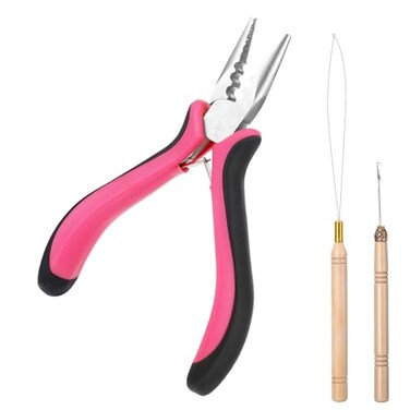 ElevateTech Hair Extension Tools Kit 3 Pcs Microlinks Beads Tools Pliers Loop Needle Pulling Hook Tool 3Hole Micro Links Hair Extensions Kit for Micro and Nano Ring Hairs Extensions or Removal