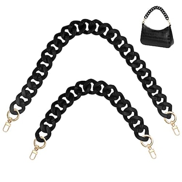 findTop 2 PCS Flat Chain Strap Black Acrylic Chain Handbag Strap Replacement DIY Craft 40cm and 60cm