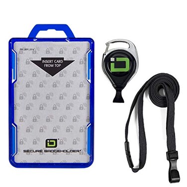 ID Stronghold Secure Badge Holder Duolite Shielded 2 Card ID Badge Holder with Lanyard and Retractable Reel Heavy Duty Plastic Badge Protector