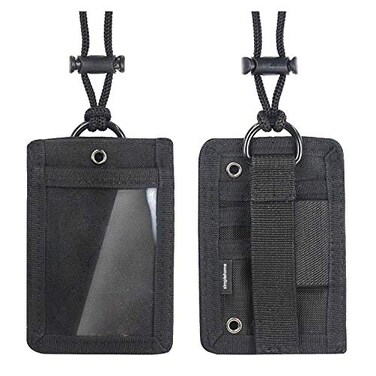 simpletome ID Card Holder Tactical Durable 1000D Nylon Badge Holder Lanyard RFID Blocking Card Holder with Adjustable Soft Neck Strap Black
