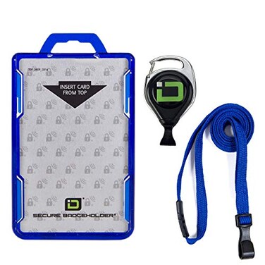 ID Stronghold Secure Badge Holder Duolite Shielded 2 Card ID Badge Holder with Lanyard and Retractable Reel Heavy Duty Plastic Badge Protector