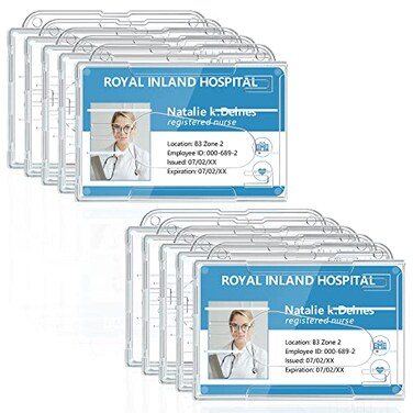 Teskyer Hard Plastic ID Badge Holder Heavy Duty High Clear PC Material Holds 2 Cards Suitable for Name Work IDs Credit Cards Access Cards Horizontal 10 Pack