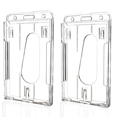 Teskyer Hard Plastic ID Badge Holder Heavy Duty High Clear PC Material Holds 2 Cards Suitable for Name Work IDs Credit Cards Access Cards Vertical 2 Pack