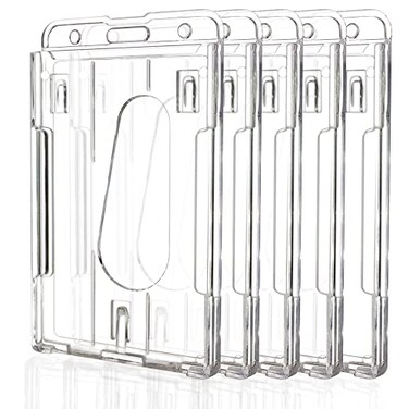 Teskyer Hard Plastic ID Badge Holder Heavy Duty High Clear PC Material Holds 2 Cards Suitable for Name Work IDs Credit Cards Access Cards Vertical 5 Pack