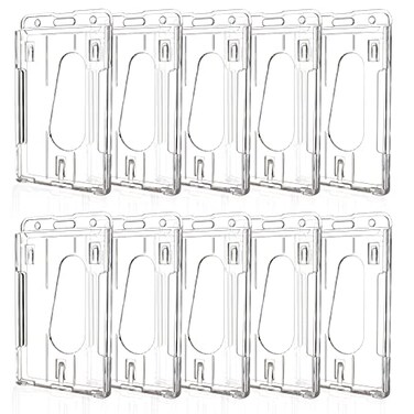 Teskyer Hard Plastic ID Badge Holder Heavy Duty High Clear PC Material Holds 2 Cards Suitable for Name Work IDs Credit Cards Access Cards Vertical 10 Pack