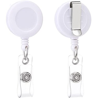 QREEL Badge Reel Retractable Badge Holder with Belt Clip for ID Name Card White 2 Pack