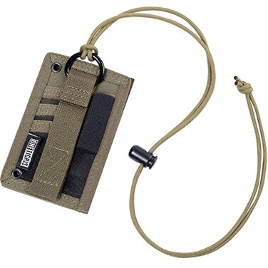 OneTigris Tactical ID Card Holder Hook Loop Patch Badge Holder Neck Lanyard Key Ring and Credit Card Organizer Green