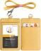 Teskyer Badge Holder with Lanyard Leather ID Name Badge Card Holder with Lanyard for ID Badges Vertical Lychee Pattern Yellow