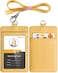 Teskyer Badge Holder with Lanyard Leather ID Name Badge Card Holder with Lanyard for ID Badges Vertical Lychee Pattern Yellow