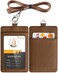 Teskyer Badge Holder with Lanyard Leather ID Name Badge Card Holder with Lanyard for ID Badges Vertical Lychee Pattern Coffee
