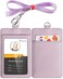 Teskyer Badge Holder with Lanyard Leather ID Name Badge Card Holder with Lanyard for ID Badges Vertical Lychee Pattern Lilac