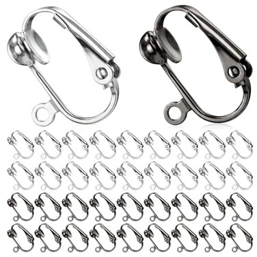 Bememo 36 Pack Clipon Earring Converter with Easy Open Loop for DIY Earring and Turn Any Studs or Pierced into Clip onSilver and Black