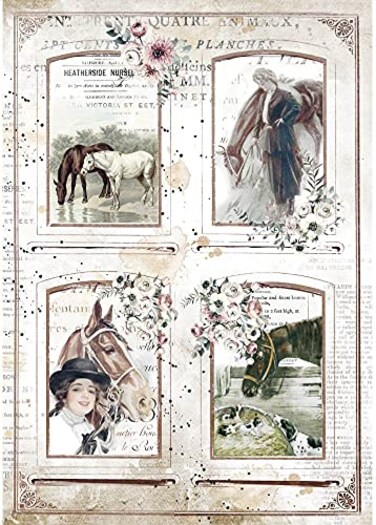 Stamperia A4 Rice Paper Packed Romantic Horses 4 Frames 1 Sheet DFSA4581