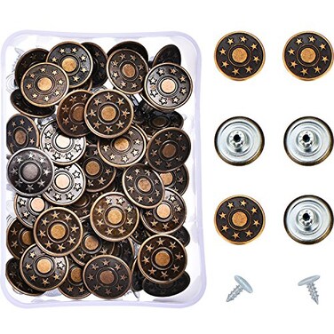 Hestya 40 Sets Jeans Buttons Metal Snap Buttons Replacement Kit with Rivets and Plastic Storage Box Bronze