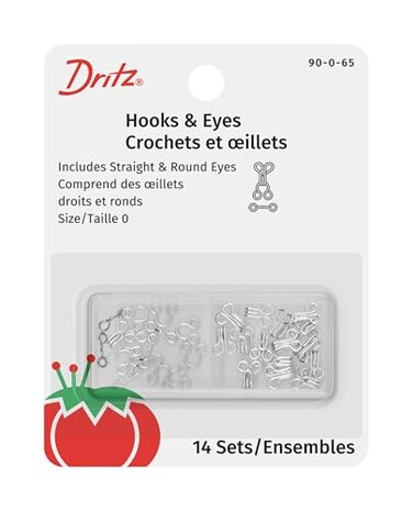Dritz 90065 Hook Eye Closures Nickel Size 0 14Count