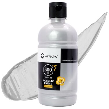 Artecho Silver Acrylic Paint 500ml 17oz Large Bottle