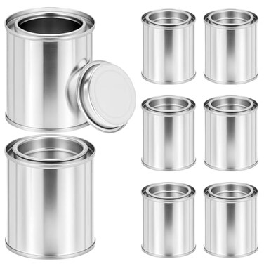 QWORK 8 Pack 14 Pint Metal Paint Cans with Lids Empty Tinplate Paint Containers for DIY Crafts Paint Storage