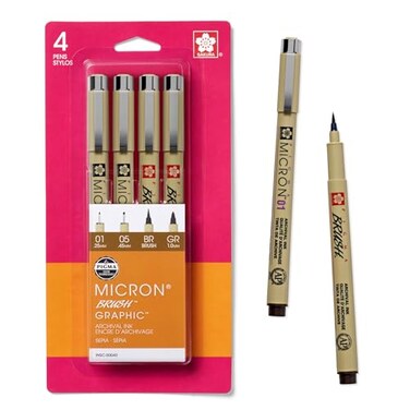 SAKURA 50040 4Piece Pigma Drawing Brush Pen Set Sepia