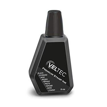 Veltec Premium Refill Ink for use with Self Inking Stamps Daters and Rubber Stamp Pads 2 oz Black