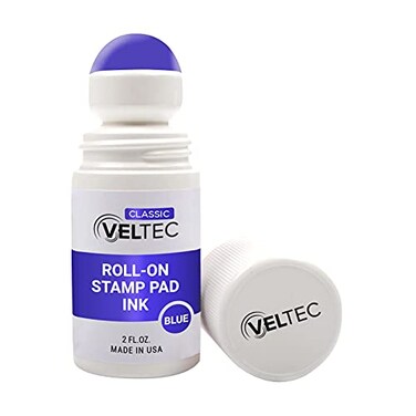 Veltec Classic Rollon Stamp Pad Ink Refill 2 oz Bottle Apply to Ink Pad with Roller Ball Blue
