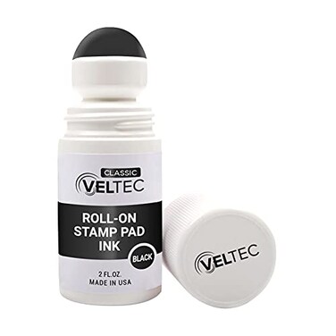 Veltec Classic Rollon Stamp Pad Ink Refill 2 oz Bottle Apply to Ink Pad with Roller Ball Black