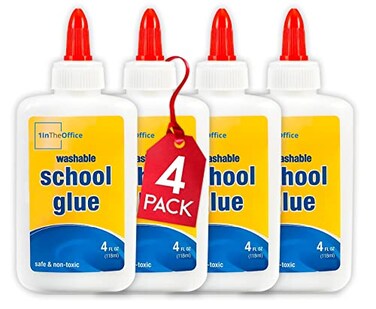 1InTheOffice White Glue Bottles Washable School Glue White NoRun 4 oz 4Pack